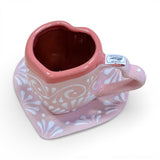Pink Heart Shaped Engobe Mug and Saucer Set