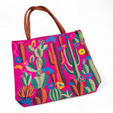 Embroidered Cactus Desert Suede Tote Bag