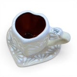 Cream Heart Shaped Engobe Mug and Saucer Set