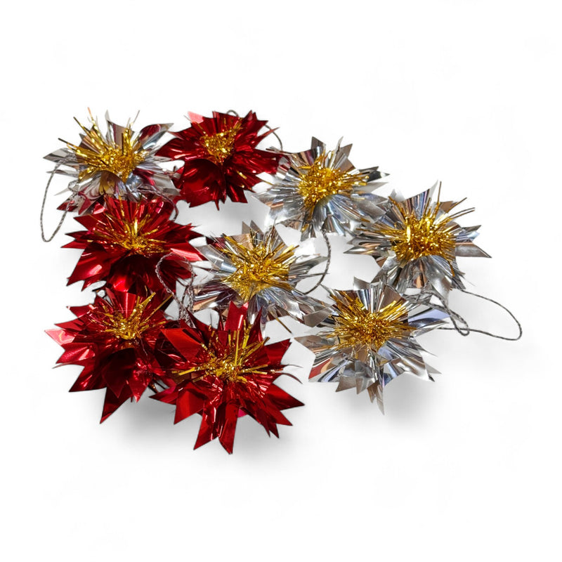 Red & Silver Metallic Estrella (Star) Ornaments (Pack of 9)