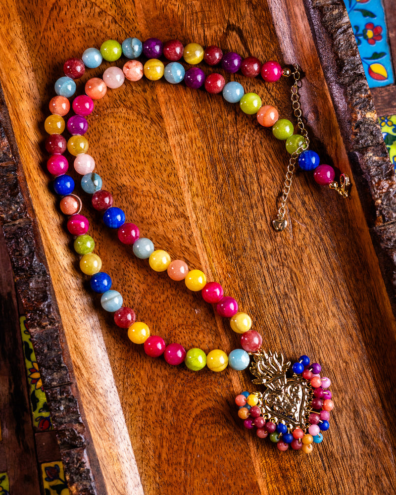 Beaded Sacred Heart Neckalce