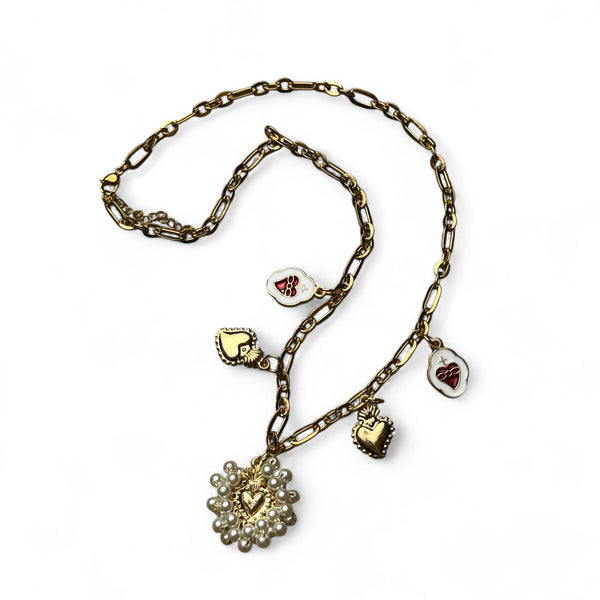 Pearl Sacred Heart Charm Necklace