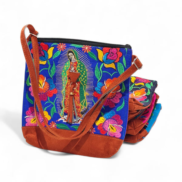 Suede Virgen de Guadalupe (Virgin Mary) Crossbody Bag