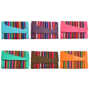 Tribal Striped Peruvian Leather Trifold Wallet