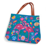 Embroidered Flamingo Suede Tote Bag