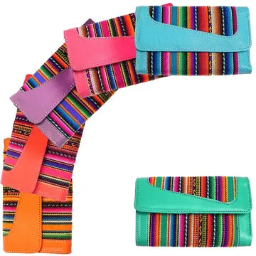 Tribal Striped Peruvian Leather Trifold Wallet