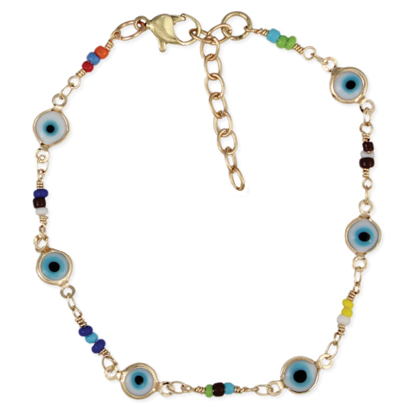 Gold & Multi Bead Eye Bracelet