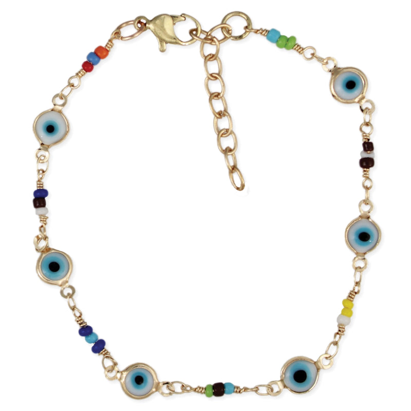 Gold & Multi Bead Eye Bracelet