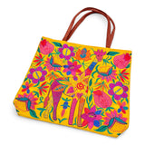 Embroidered Giraffe Suede Tote Bag