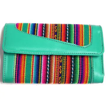 Tribal Striped Peruvian Leather Trifold Wallet