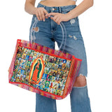 Red Our Lady of Guadalupe Collage Mesh Tote