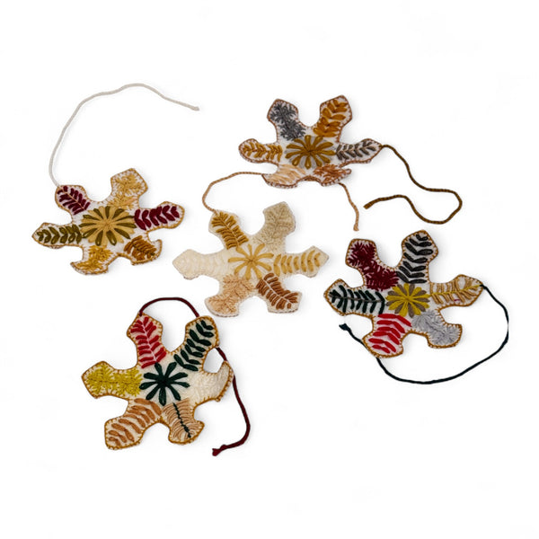 Neutral Embroidered Snowflake Ornament