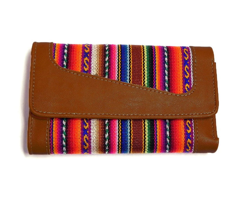 Tribal Striped Peruvian Leather Trifold Wallet