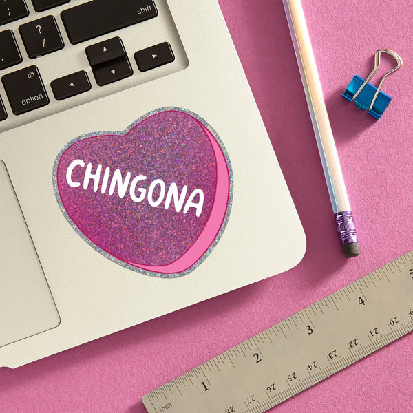 Chingona Glitter Heart Sticker