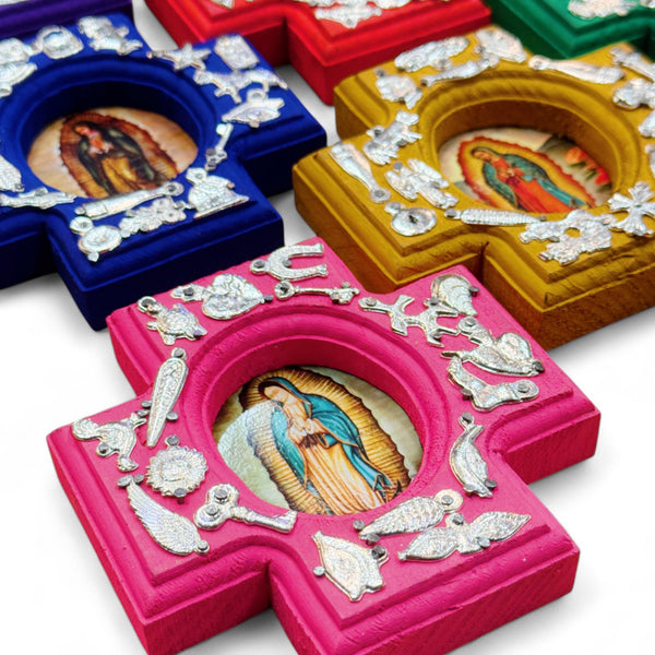 Cross Wood Milagros Virgin Mary Framed Art