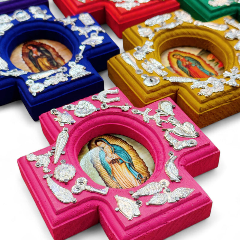 Cross Wood Milagros Virgin Mary Framed Art