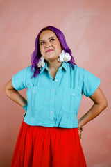 Yucatán Cropped Guayabera (Turquoise)