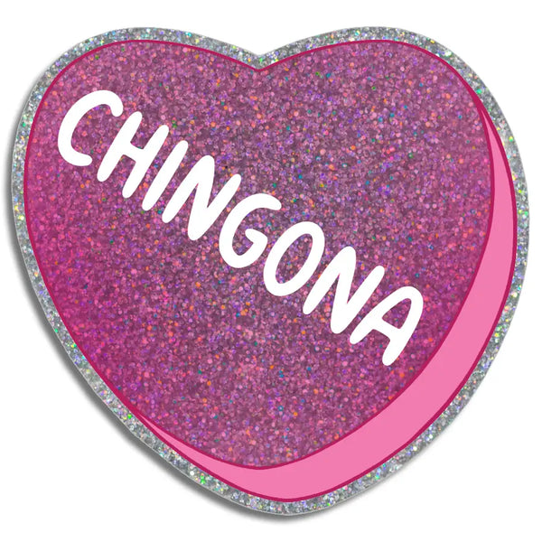 Chingona Glitter Heart Sticker