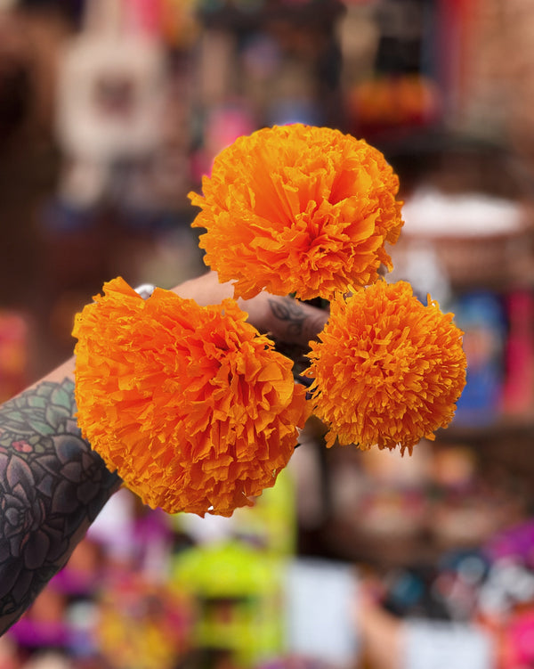Paper Cempasuchil (Marigold) Flowers at Sew Bonita in Corpus Christi, TX.