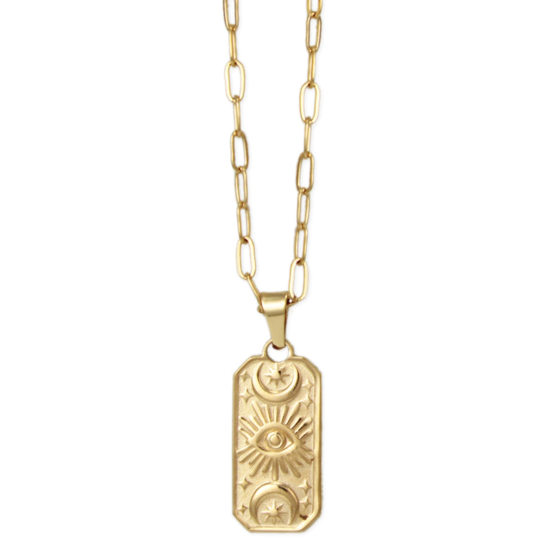 Celestial Gaze Gold Bar Eye Necklace