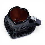 Black Heart Shaped Engobe Mug and Saucer Set