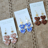 Brown/White Talavera Double Heart Earrings