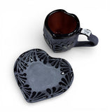 Black Heart Shaped Engobe Mug and Saucer Set