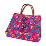 Embroidered Sugar Skull Cat Suede Tote Bag