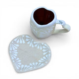 Cream Heart Shaped Engobe Mug and Saucer Set