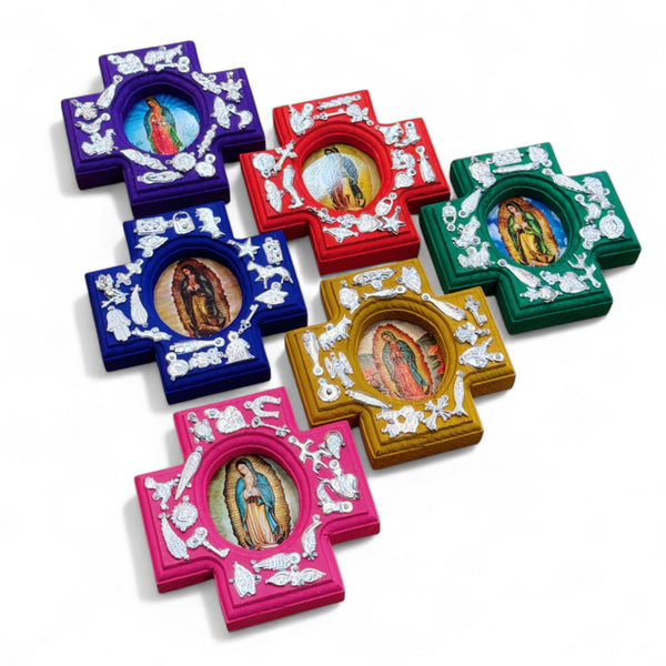 Cross Wood Milagros Virgin Mary Framed Art