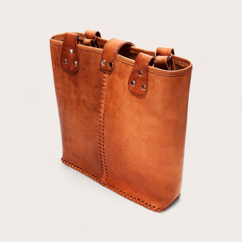 Leather Embroidered Structured Tote Bag
