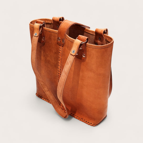 Leather Embroidered Structured Tote Bag