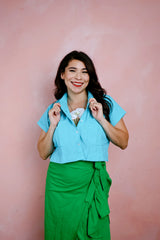 Yucatán Cropped Guayabera (Turquoise)