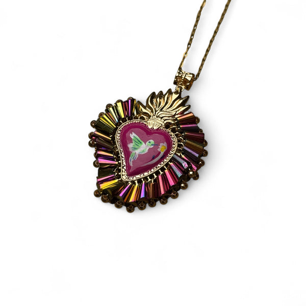 Painted Sacred Heart Pendant Necklace