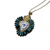 Painted Sacred Heart Pendant Necklace