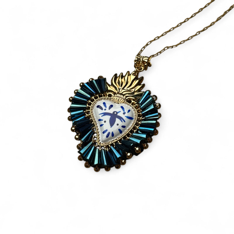 Painted Sacred Heart Pendant Necklace