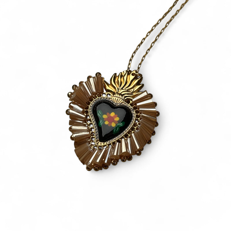 Painted Sacred Heart Pendant Necklace
