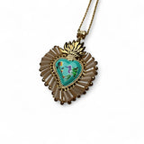 Painted Sacred Heart Pendant Necklace