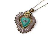 Painted Sacred Heart Pendant Necklace
