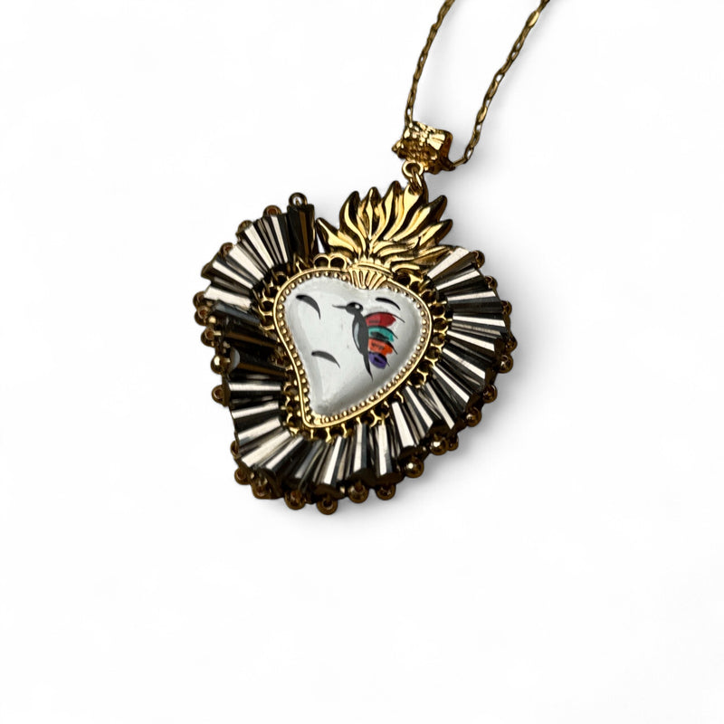 Painted Sacred Heart Pendant Necklace