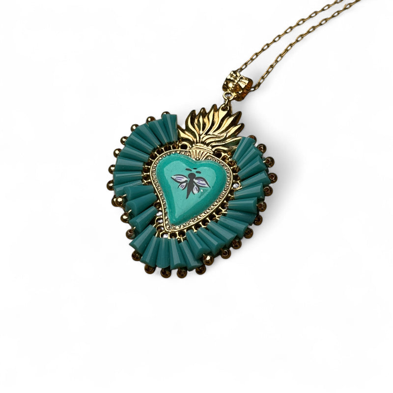Painted Sacred Heart Pendant Necklace