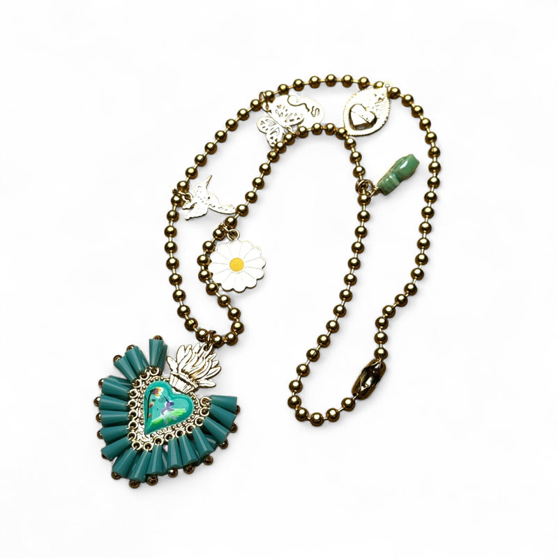 Mixed Charm Colibri Sacred Heart Necklace