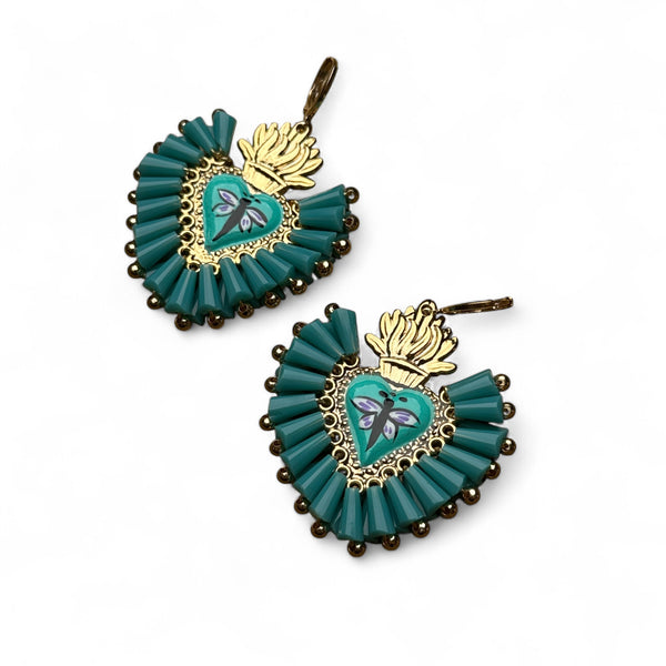 Dragonfly Sacred Heart Crystal Earrings
