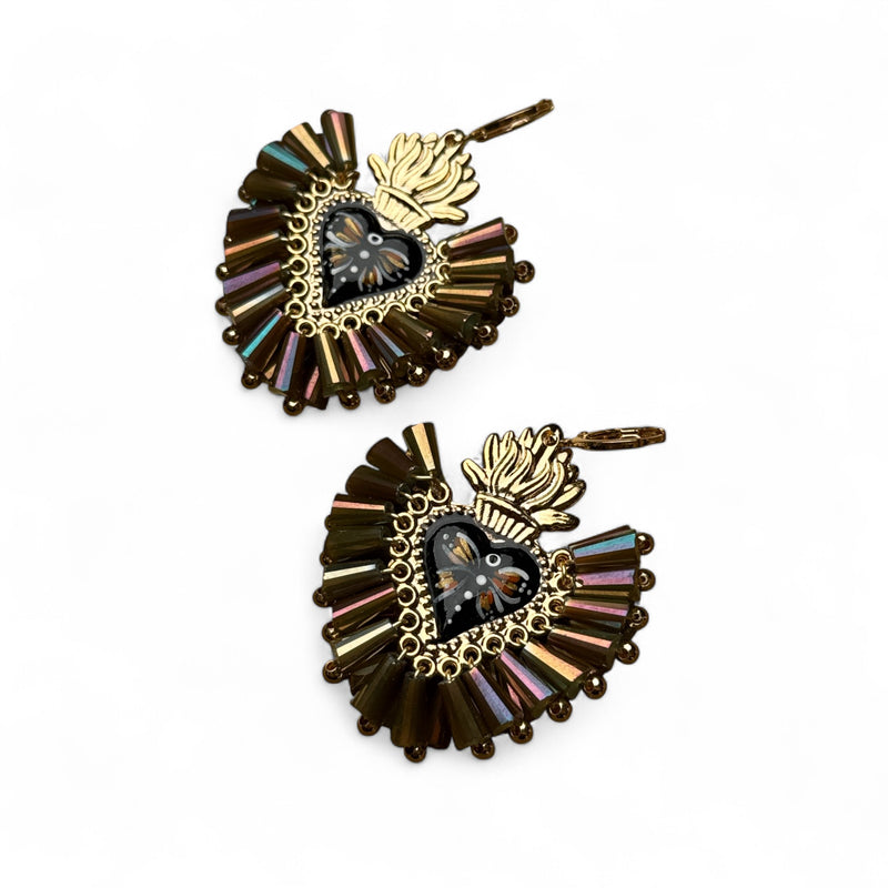 Dragonfly Sacred Heart Crystal Earrings
