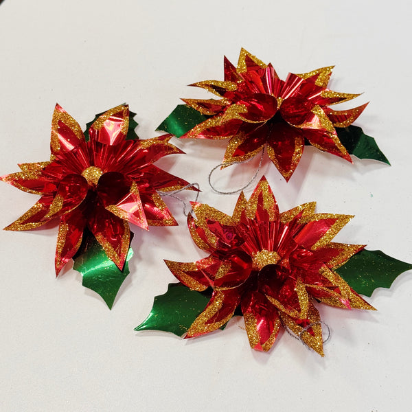 Medium Metallic Poinsettia Ornaments