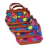 Embroidered Floral Pattern Vegan Suede Purse Tote Bag