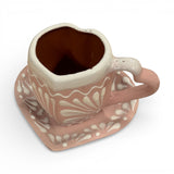 White & Pink Heart Shaped Engobe Mug and Saucer Set