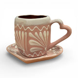 White & Pink Heart Shaped Engobe Mug and Saucer Set