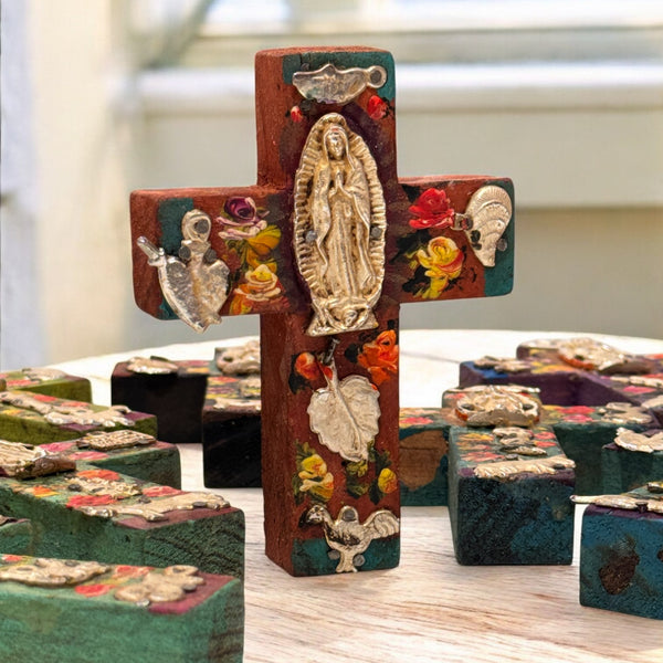 Small Virgen w/ Milagros Wooden Wall Cross