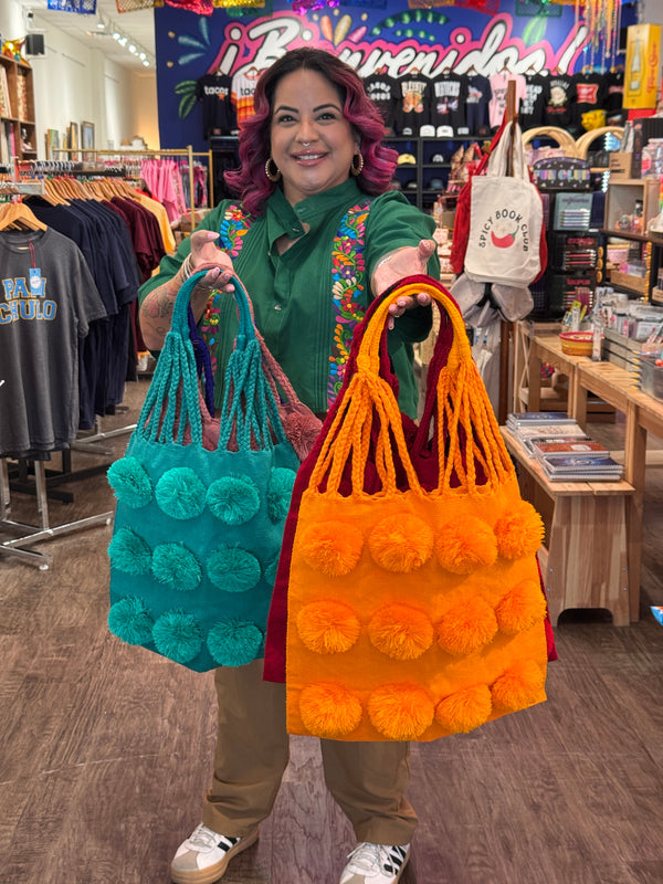 Pom Pom Braided Tote Bag
